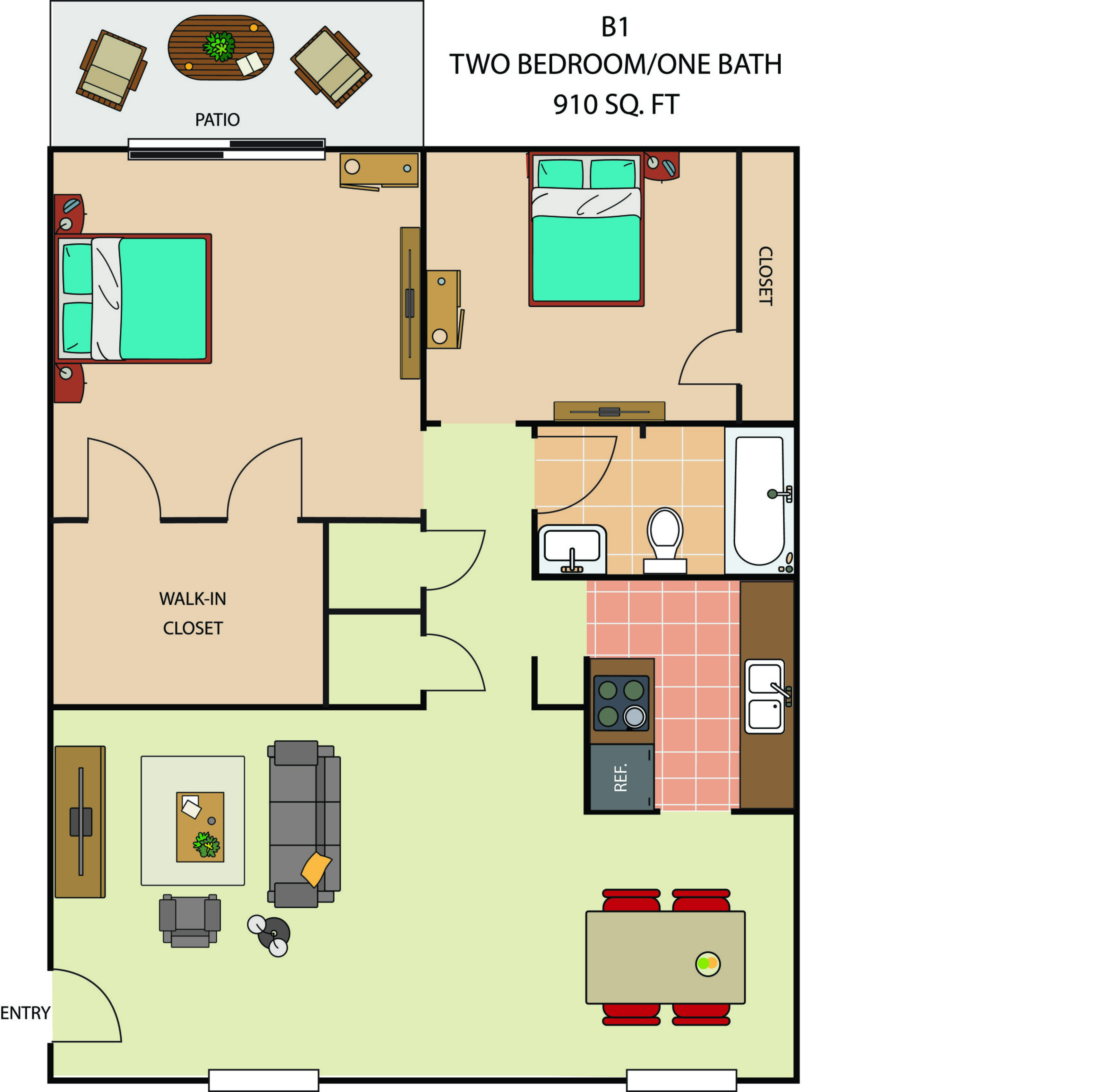 2 Bedrooms 1 Bath