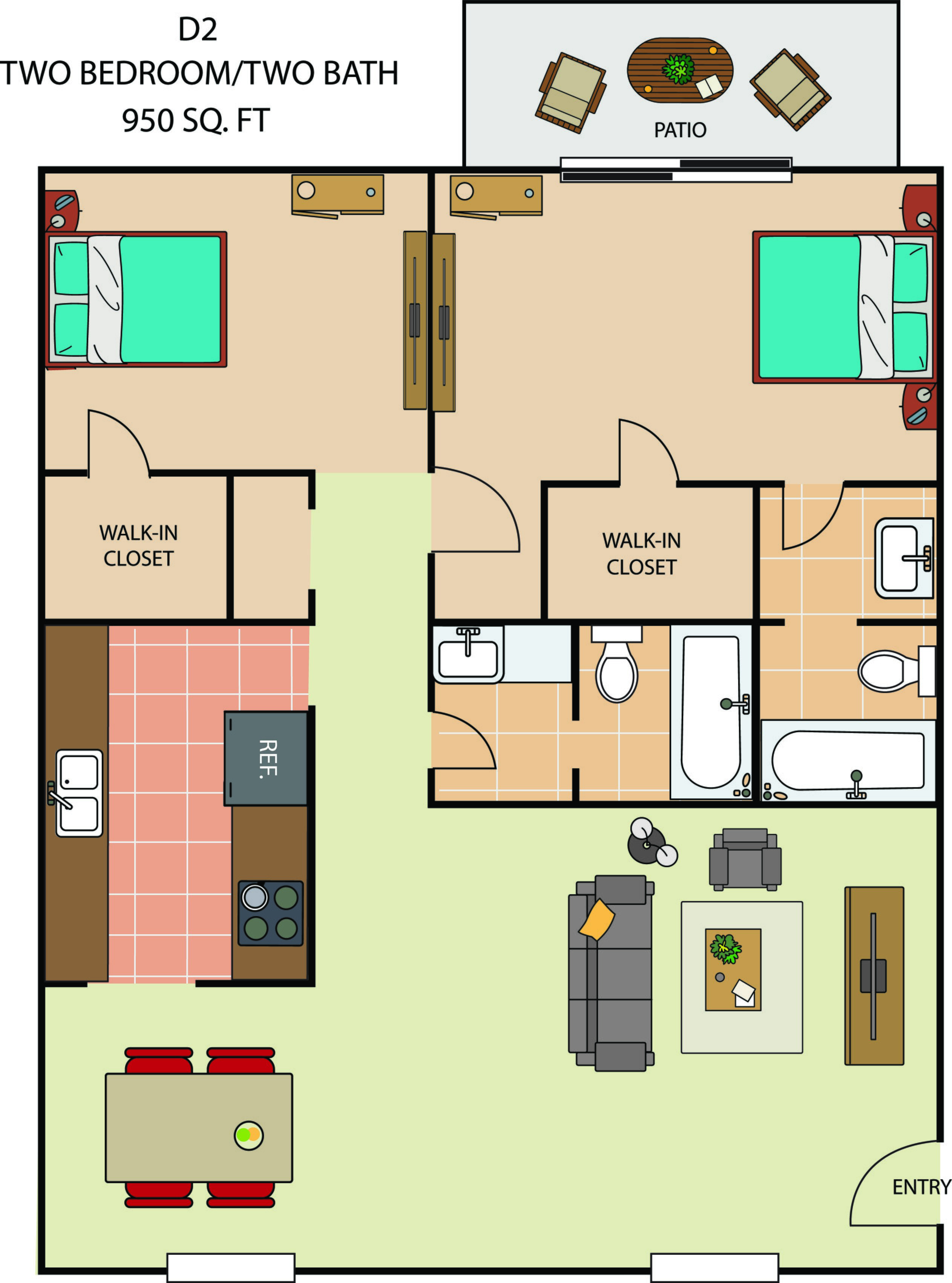 2 Bedrooms 1 Bath