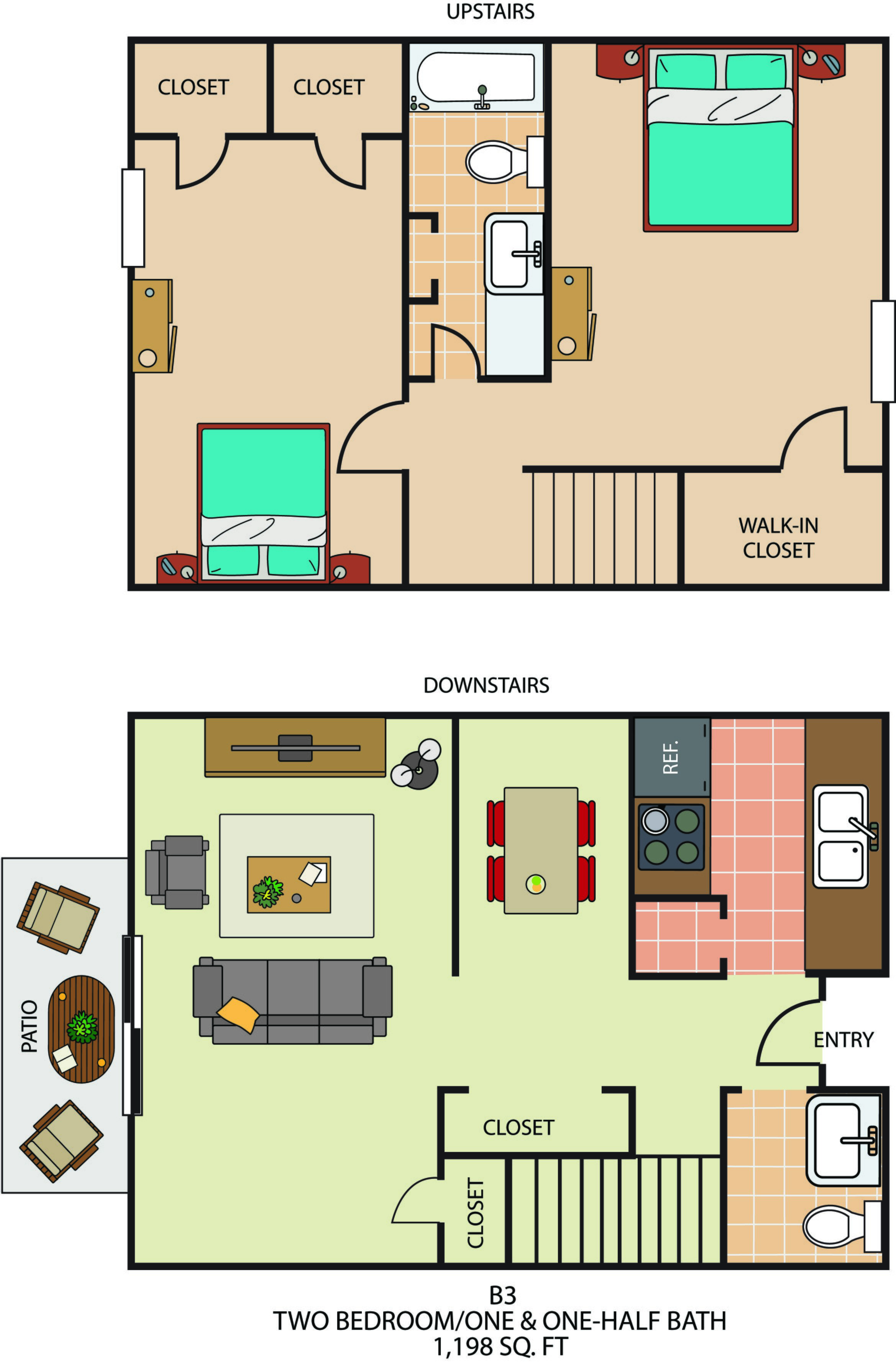 2 Bedrooms 1.5 Baths